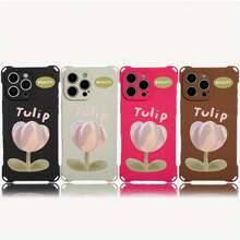 Funda de teléfono 1 pieza, diseño de patrón de tulipán con cuatro esquinas, funda de teléfono colgante S es adecuada 16 Plus 13 Pro 15 12 14 TPU impreso suave - Colores mixtos 2 - Ver 6