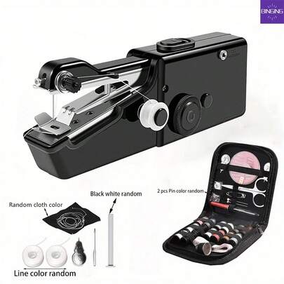 Portable Handheld Sewing Machine - Quick Sewing Mini Tool, White/Black, Compact Design With Adjustable Tension Knob And Presser Foot, For Garment Stitching | Handheld Sewing Machine | Multifunctional Sewing Tool, Suitable For Travel And Home DIY Fabric Mending, Easy For Beginners, Random Color Accessories