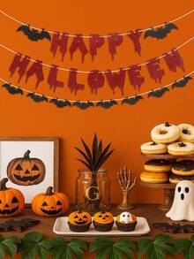1 Set Banderín de papel de Feliz Halloween, Banderín colgante con patrón de murciélagos, Decoración de fondo, Decoración de Halloween, Decoración de fiesta de Halloween, Decoración "Trick Or Treat" de Halloween, Decoración de Feliz Halloween, Decoración del hogar, Decoración de habitación, Decoración de sala de estar, Adorno colgante - Multicolor - Ver 9