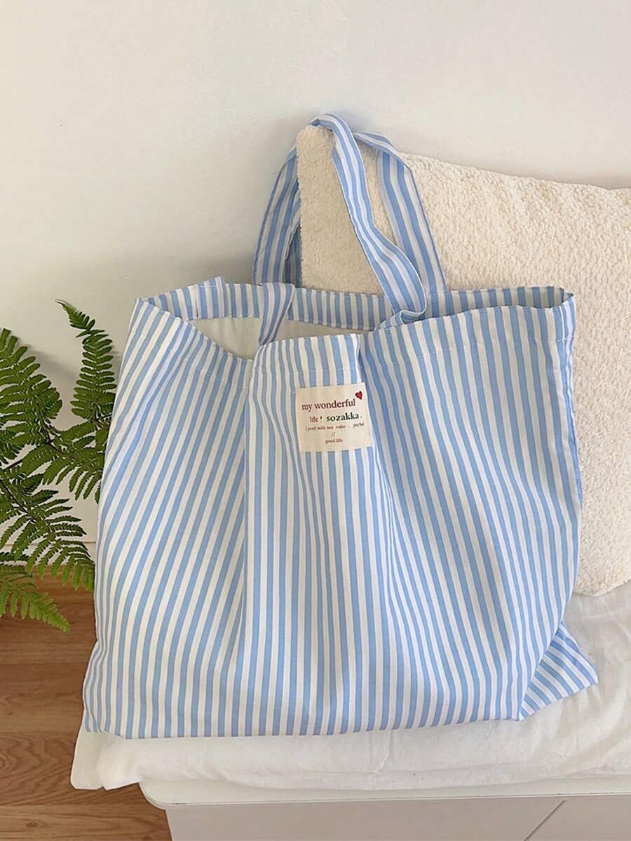 Retro Striped Canvas Tote Bag, Bright Red And White Stripes, Versatile, Washable - No Buckle