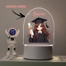 Personalisierte Name Abschlussfeier Acryl Nachtlicht, LED-Lampe als Andenken, Abschlussgeschenk, Acryllicht mit Cartoon-Absolvent, thematische Acryl-Schreibtischlampe für Erinnerungen