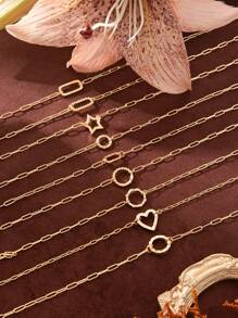 1pc Simple Fashion Love Looped Ring Pentagonal Star Looped Ring Oval Looped Ring Fried Dough Twists Looped Ring Chain Necklace, Can Be Used For DIY Women's Necklace, Electroplated 18K Gold Waterproof Sweatproof, Suitable For Daily Use, Women's Jewelry, DIY Accessories