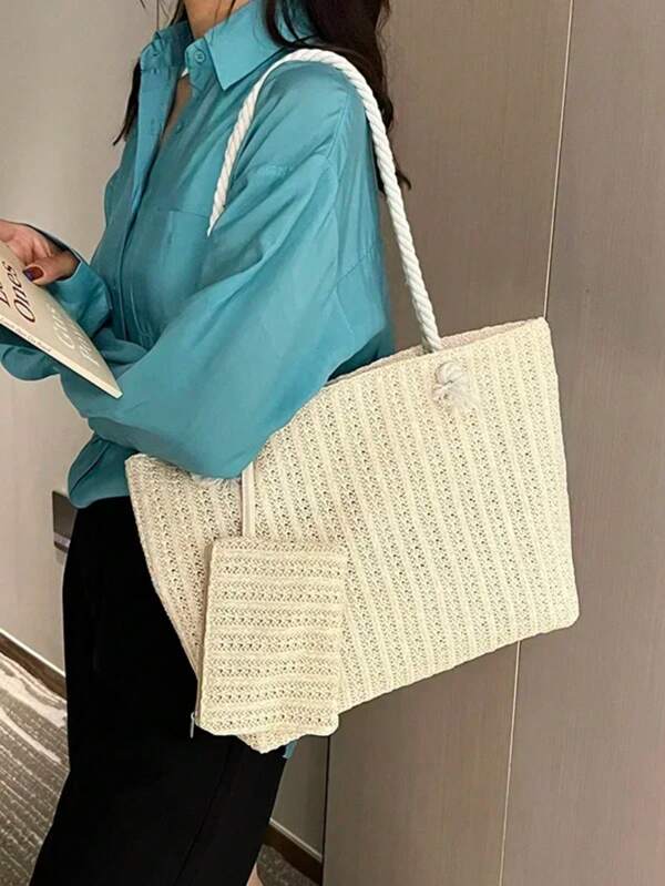 1pc Mother-Daughter Bag Beach Bags Beach Essentials Set Women Raffia Straw Bag Large Capacity Knitted Tote Handbag Summer Beach Bohemian Luxury Shoulder Bag