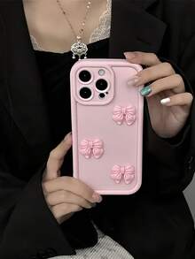 1 ốp lưng điện thoại nơ hồng 3D dễ thương, tương thích với Apple 16/16PRO/16E/ 15 14 13 12 Pro Max Plus 11/ XR, chống sốc và bảo vệ, tương thích với dòng , chống nước, chống rơi vỡ và chống trầy xước, phiên bản quốc tế, không phải phiên bản nội địa. - Hồng - Xem 3