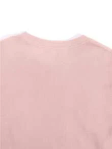 Women's Summer Casual Loose Soft 100% Cotton Crew Neck Short Sleeve Pink T-Shirt,Croissant Graphic Print Design - 粉色 - 查看 3