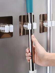 Punch-Free Wall-Mounted Strong Mop Hook, Multifunctional Strong Storage Clip For Bathroom Tools, Maximum Load-Bearing 3000g/6.6 Lb, Mop Clip, Mop Rack, Convenient Bathroom Accessories, Cleaning Accessories, Suitable For Placing Mop Brooms And Cleaning Tools(Random Color)