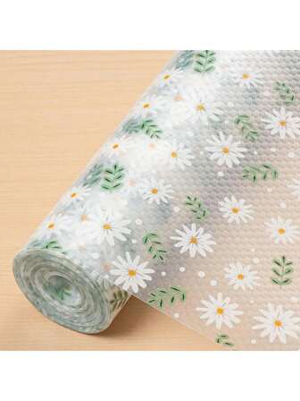 Larora Larora 1pc Shelf Liner, Waterproof Refrigerator Liner, Drawer Liners For Kitchen Cabinet, Bathroom Sink Mat No Slip Cupboard Mats Non Adhesive Fridge Liner EVA Place Mats Roll - Leaf Daisy