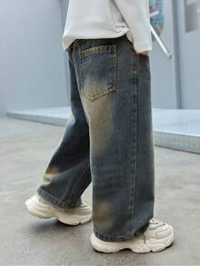 幼儿/小男孩宽松复古牛仔裤，适合秋季休闲、上学、户外穿着