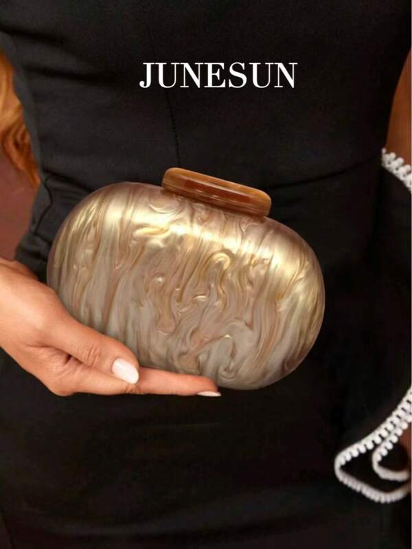 Oval Acrylic Clutch Purse, Fashion Solid Color Classic Minimalist Style Pearly Embossed Handbag, Crossbody Chain Shoulder Bag, Small Square Party Formal Dress Bridal Makeup Bag, Europe & US