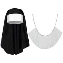 Set di 4 pezzi per costume da suora: cappello + sciarpa + collana con croce, accessori per cosplay adulti, cappello bianco da donna con colletto, ciondolo a croce dorata. Questo set multifunzionale include tutto il necessario per incarnare il look classico di una suora con un tocco moderno. Accessori per costume di Ognissanti