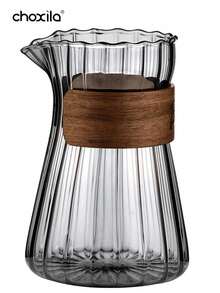 choxila 1个500毫升耐热玻璃咖啡壶，竖条纹高硼硅玻璃咖啡壶，带木环的茶壶，咖啡杯，茶杯 - 淺灰色 - 查看 1