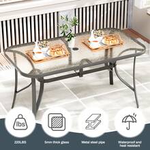 MAMIZO 7 Piece Outdoor Patio Dining Set, Rectangular Tempered Glass Table With Umbrella Hole, 6 Person Patio Table And Chairs Furniture For Backyard - Brown - View 6