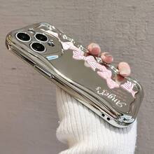 Funda de teléfono 1 pieza adecuada para 16 ProMax/16Plus/16Pro/16, 15/14/13/12/11 nuevo patrón de moda galvanizado en forma de onda - Plateado - Ver 5