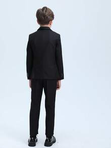 Boys Suits 3-Pieces Suit Set Toddler Tuxedos Dresswear Ring Bearer Outfit Wedding Blazer Pants Straps Formal Suits For Kids Suitable For Daily Wear, Awards Ceremony, Birthday Party Black Size 4-16Y