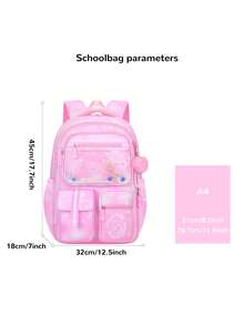 1 件套流沙公主印花背包，带可爱蝴蝶结，多口袋大容量，可调节肩带，拉链开合，涤纶衬里，防水材质，适合通勤、日常使用、返校礼物