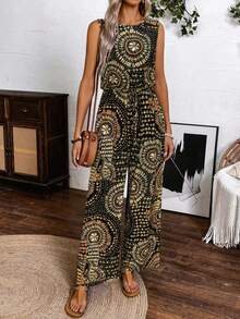 KeKe Bloomly Christmas Women's Casual Vacation Holiday Loose Woven Printed Jumpsuit, Versatile & Fashionable, All-Season Best Seller - Multicolor - View 4