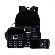 Fun Nokia Pattern Printed Backpack Three Pieces Set (Single-Layer Backpack + Shoulder Strap Lunch Bag + Single-Layer Pencil Bag)