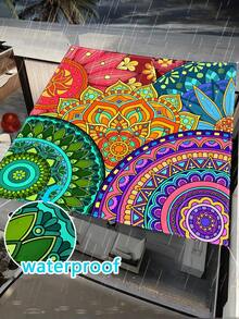 1pc Outdoor Thickened Waterproof Sunscreen Ombre Mandala Pattern Bohemian Style Outdoor Garden Patio Canopy Beach Sunshade, Comes With Ropes (Excluding Frames) - Multicolor - View 4