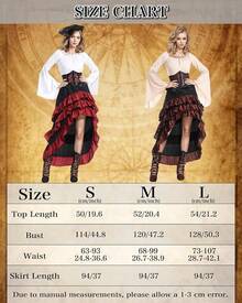 Costume Women Outfit With Renaissance Shirt Skirt Corset Waist Belt Womens Halloween Costumes (White+Red, S) - 米色+棕色 - 查看 6