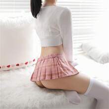 Women Sexy Skirt Super Mini Pleated Plaid Role Play Schoolgirls Short Skirt Lingerie Sexy - 粉色 - 查看 4