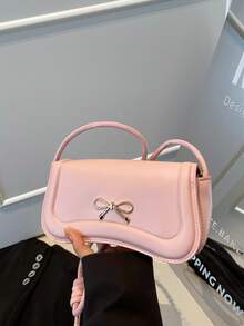 时尚新款蝴蝶结装饰单肩包，街头风格休闲通勤斜挎包，简约纯色腋下包，女士