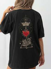 Women's Summer Glass Throne Graphic Print Round Neck Short Sleeve Simple Casual Everyday Black Plus Size T-Shirt Tops, - Black - View 4