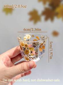 8件組花卉圖案茶杯，60ml/2.03oz花卉印花玻璃杯，適用於濃縮咖啡、阿拉比卡咖啡、拿鐵、水、紅茶、牛奶、果汁，適合居家廚房、餐廳、派對、婚禮宴會，送給女孩與女性的精緻禮物，餐具飲具 - 彩色 - 查看 12