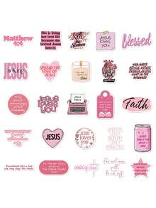 50 件粉色耶稣圣经诗句贴纸礼物卡通装饰剪贴簿笔记本电脑行李吉他水杯手机壳 DIY 贴花，适用于学校用品，返校 - 彩色 - 查看 7