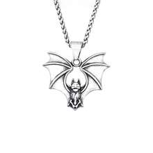 1pc Stainless Steel Punk Style Bat Pendant With 60cm Chain Necklace, Unisex Everyday Wear