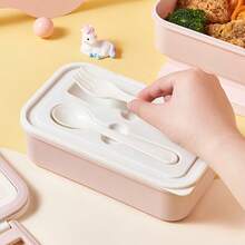 Tupperware Doble Capa Creativa con Cubiertos, Estilo Cartoon, Rectangular, Fácil de Llevar, para Almuerzo, Gran Capacidad - Rosa - Ver 4