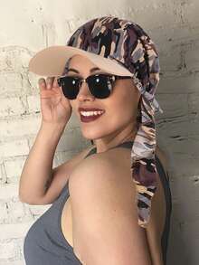 1件装女士印花头巾帽，时尚花卉筒帽，弯檐帽，欧美风格，适合搭配连衣裙