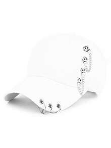 夏季女士帽子韩版棒球帽街头潮流纯色嘻哈休闲棒球帽带金属环，男女通用万圣节 - 黑色 - 查看 5