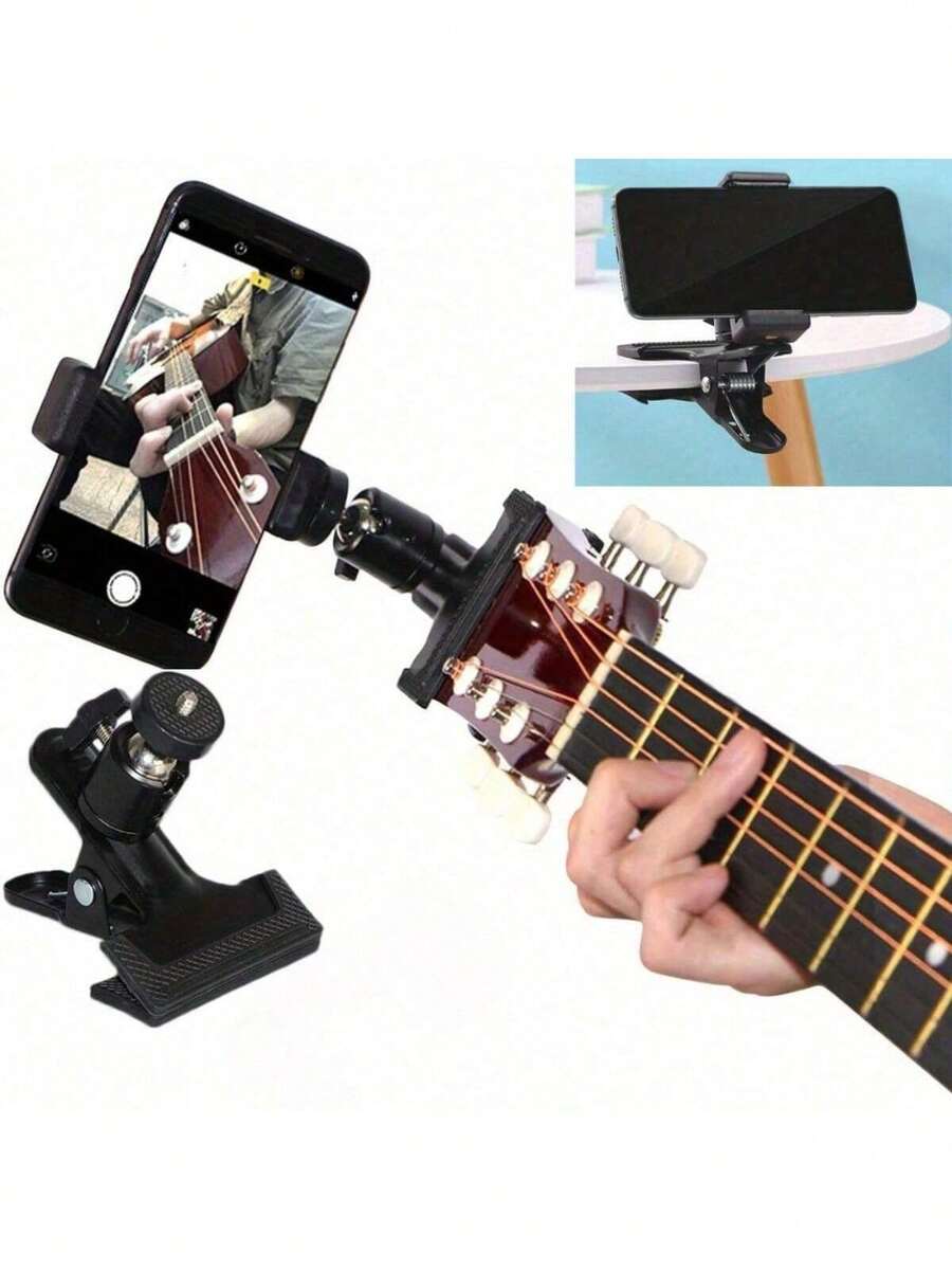 吉他耳机夹手机支架，直播三脚架夹桌面乐谱架，360°旋转吉他手机支架，兼容、安卓手机，送给家人和朋友的生日礼物