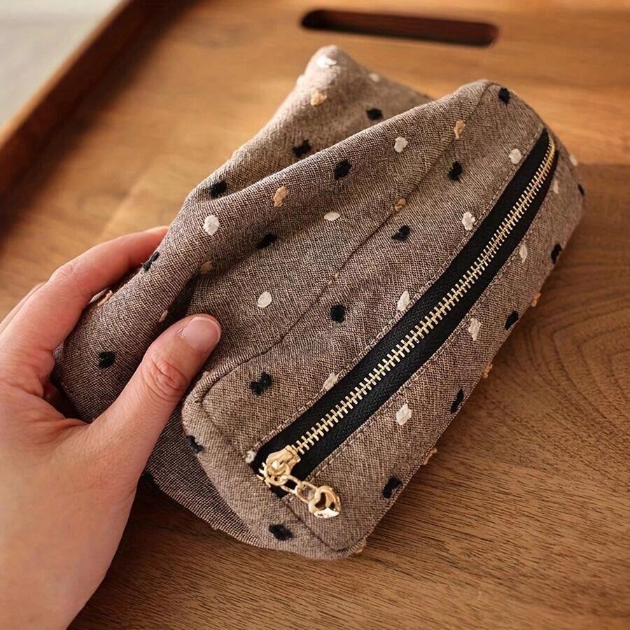 1 pieza Bolsa de cosméticos a cuadros y rayas - Organizador de viaje con cremallera 3D cuadrada, bolsa de aseo portátil para mujeres (se puede agregar forro/compartimento interior) - Multicolor - Ver 1