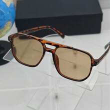 1 件女士方形铆钉双桥时尚眼镜，橙色、黑色、黄色... - 紅色豹紋1付 - 查看 7