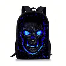 Cool Skull Pattern Printed Backpack, Fashionable And Versatile Casual Backpack Halloween School Bags
