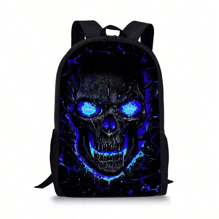 Cool Skull Pattern Printed Backpack, Fashionable And Versatile Casual Backpack Halloween School Bags