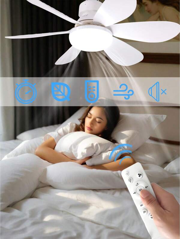 Combo de Ventilador de Techo con Luz y Control Remoto - Tamaño de 52cm, Luces LED de 40W, Base E27, 3 Velocidades, Regulable 3000K-6500K, Perfecto para Sala de Estar, Cocina, Oficina - Blanco y Multicolor
