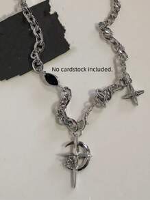 1 buc Punk Rock negru inima cruce pandantiv lanț colier pentru bărbați și femei cool hip hop stradă vintage anii '90 Y2K grunge goth accesorii