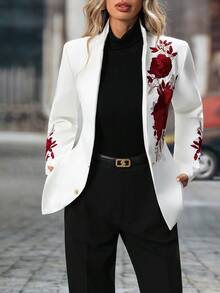 Soft Rose Embroidered Classic White Coat. - 白色 - 查看 7