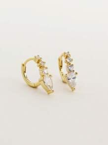 1 paire de boucles d'oreilles créoles de luxe en argent S925 avec zircone cubique en forme de larme, accessoires de bijouterie élégants et polyvalents pour femmes, cadeau