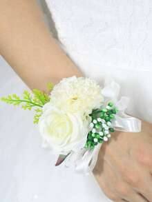 1PC Rose Wrist Corsages Wristband Hand Flowers For Wedding Bridesmaid Bridal Shower Prom Party Gradient Rose - Multicolor - View 6