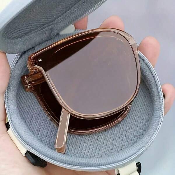Women's Folding Fashion Glasses - Lightweight Summer Small Face Style Rectangular Frame, Metal Hinge And Carrying Case, Japanese And Korean Style Accessories, Cute Glasses Case