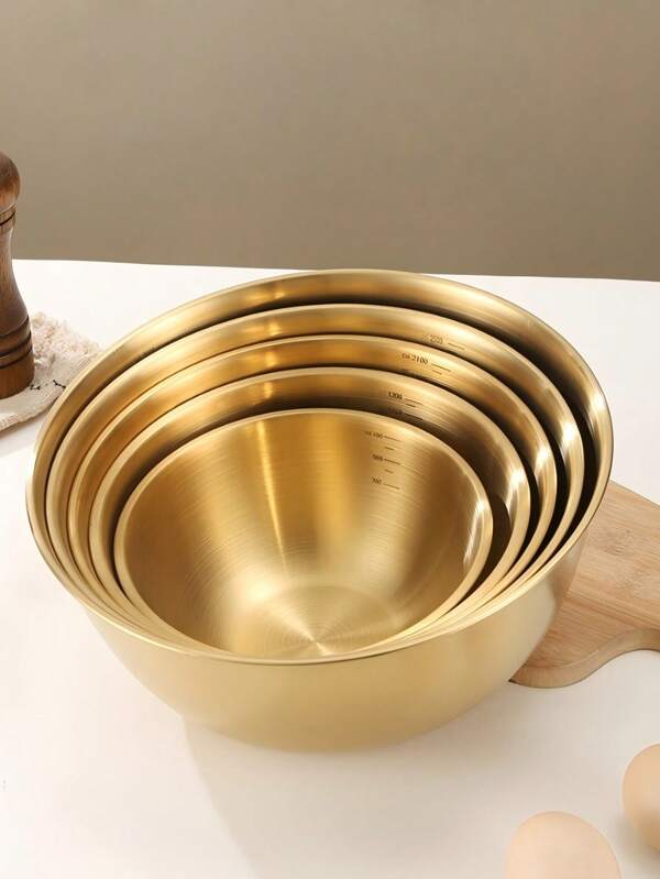 1/3 Piecesstainless Steel Mixing Bowl With Scale, Salad Bowl, Egg Bowl, Baking And Dough Bowl, Golden Bowl, Cooking Bowl, Mixing Bowl