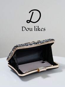 Black Rhinestone Embellished Women's Evening Bag, Featuring Elegant Chunky Pearls, Exuding A Sophisticated And Luxurious Vibe. Suitable For Formal Occasions, Cocktail Parties, Galas, And Weddings. Can Be Paired With Evening Gowns, Bridesmaid Dresses, And Accessorized With Shoulder, Crossbody, Or Chain Strap Handbags.