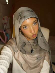 1 件女式波西米亚风格水彩花卉印花 VELA 另类头巾，秋冬街头风格男女通用围巾，适合日常穿着 - 01-灰粉 - 查看 4