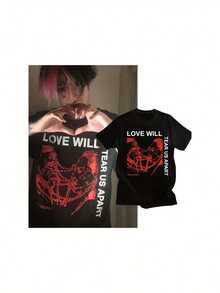 Streetwear Casual Tops Unisex Men's T Shirt  Peep Love Will Tear Us Apart Print Oversized T Shirt Hip Hop Harajuku 220g - 黑色 - 查看 1