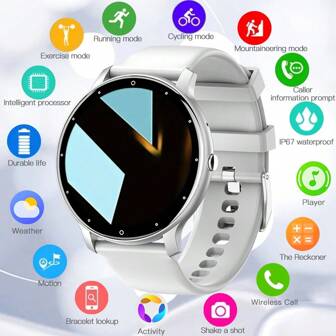 PEJE Smartklocka, Skärmstorlek 1,28 tum, TFT-skärm, Silikonarmband, IP67 Vattentät och dammtät, Multifunktionell Smartklocka med Trådlös anslutning, Fjärrkontroll, Lämplig för utomhussporter, Hemliv, Vardagsresor, Lätt Mini Smartklocka, Lätt att bära, Herr- och Damklocka, Julklapp/Födelsedagspresent, Stöder Android- och Apple-system.