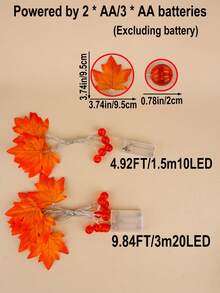 1 个感恩节枫叶南瓜 LED 灯串，10/20 LED 暖光装饰，南瓜和枫叶组合装饰灯串，AA 电池供电，适用于感恩节、万圣节装饰灯串、房间装饰、节日派对，南瓜枫叶 LED 装饰灯串（不含电池）万圣节装饰灯家居装饰派对装饰万圣节装饰房间装饰万圣节花园装饰礼物仙女
