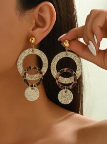 1 对豹纹镂空圆形闪光几何耳环，适合晚礼服、派对、海滩度假等各种场合 - 皮革耳環 - 查看 1